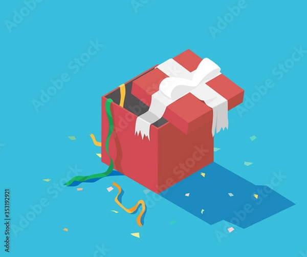 Obraz gift box with ribbon, isometric flat 3d