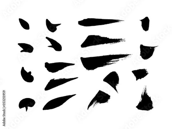 Fototapeta Brush strokes and ink spots. Vector set of brushes
