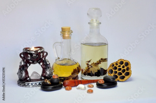 Fototapeta spa still life with essential oils and flowers