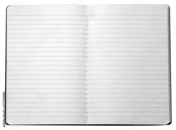 Obraz isolated open empty notebook with lined pages