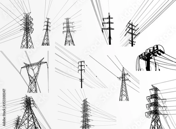 Obraz Vector. Electric power system. presentation, and advertisement. The picture shows a network of interconnected electrical systems in all areas. Symbols, steps for successful business planning Suit
