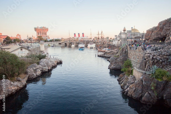 Obraz Fishing village, fishing port and colorful traditional fishmen's boat on sea, Port view at sunset.  Travel concept with wonderful destination.  sailing boats at wharf marina pier.