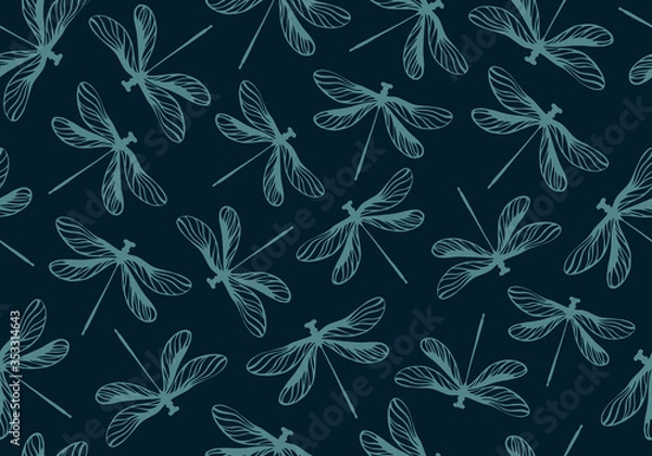 Fototapeta Seamless pattern with dragonflies.
