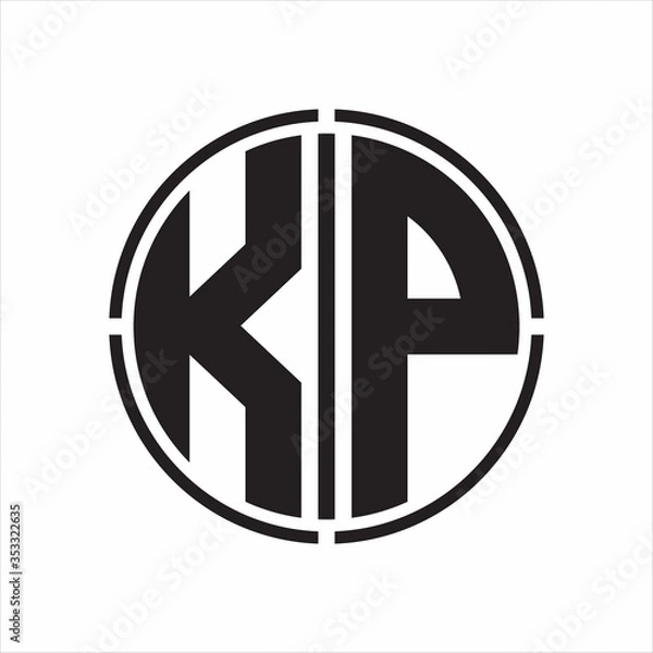 Fototapeta KP Logo initial with circle line cut design template on white background