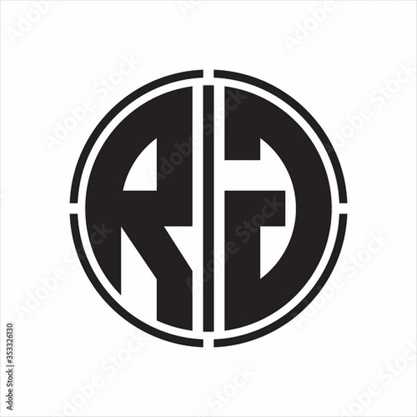 Fototapeta RG Logo initial with circle line cut design template on white background