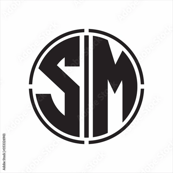 Fototapeta SM Logo initial with circle line cut design template on white background