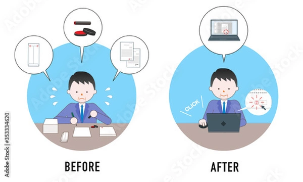 Obraz 印鑑 捺印 はんこ ハンコ 認め印 電子印鑑 デジタルサイン デジタル化 ベクター素材