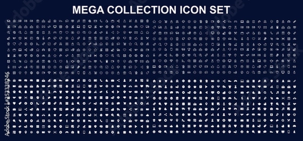 Fototapeta Mega set of icons in trendy flat style. Business, ecommerce, finance, accounting. Big set Icons collection on black background. Vector illustration