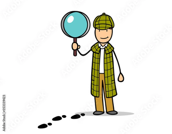 Fototapeta Cartoon Detektiv oder Privatermittler mit großer Lupe