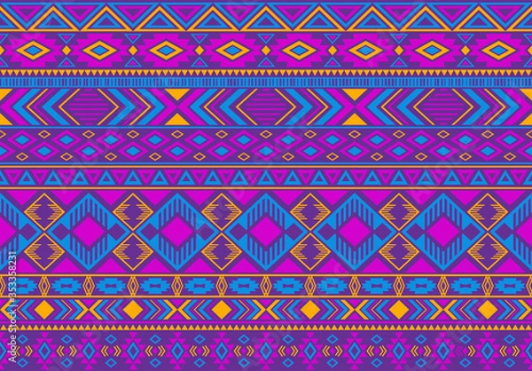 Fototapeta Indian pattern tribal ethnic motifs geometric seamless vector background. Graphic indonesian tribal motifs clothing fabric textile print traditional design with triangle and rhombus shapes.