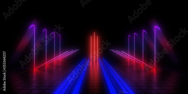 Fototapeta 3D abstract background with neon lights. neon tunnel .3d illustration