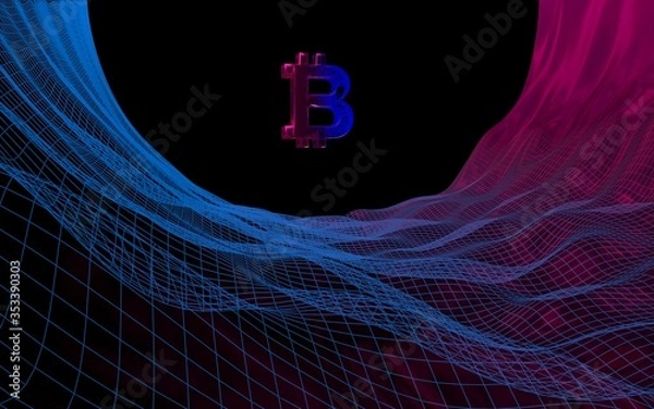 Fototapeta Digital currency symbol Bitcoin on abstract dark background. Growth of the crypto currency market. Business, finance and technology concept. 3D illustration