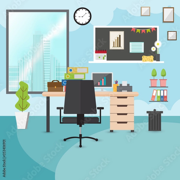 Obraz Business workplace in office interior.Vector illustration.