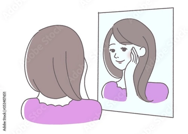 Obraz 肌つや　弾力　肌　ハリ　つや玉　バッチリ　女性　イラスト