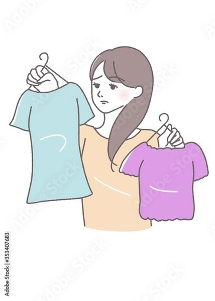 Obraz 身支度　衣替え　断捨離　迷う　女性　イラスト