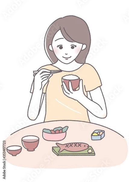 Obraz 朝食　昼食　夕食　和食　バランスの取れた食事　イラスト