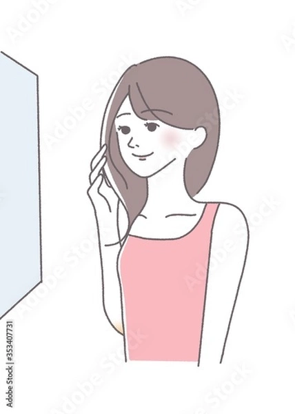Obraz 髪ツヤ　キューティクル　サラサラ　女性　イラスト
