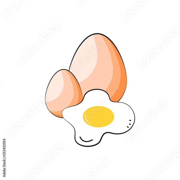 Fototapeta chicken eggs and fried egg on white background. vector, illustrator