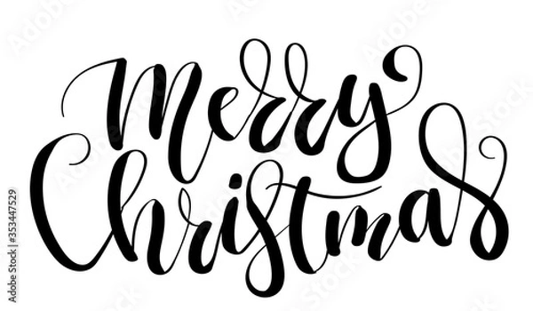 Obraz Merry Christmas hand drawn doodles. Fair tree, gift boxes. Lettering sign included.