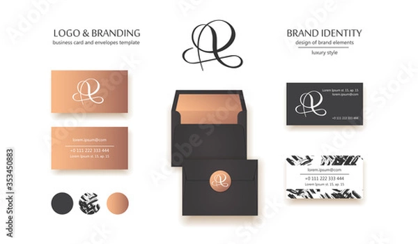 Obraz Creative monogram - hand drawn calligraphy sign. Business card design included. Uppercase A, R and P letter combination. Vector illustration.