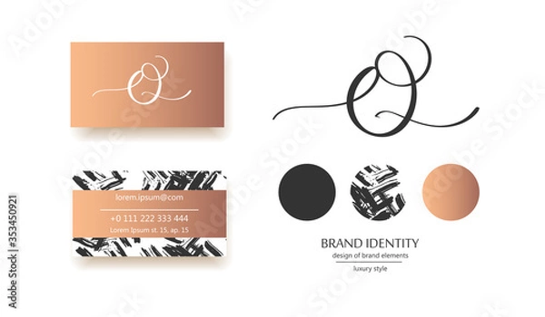 Obraz Creative monogram - hand drawn calligraphy sign. Business card design included. Uppercase O or Q letter symbol. Vector illustration.