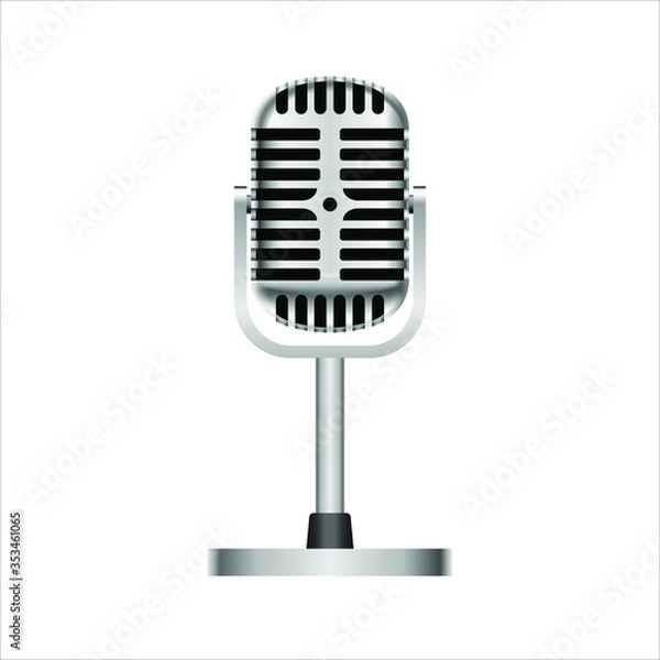 Obraz Vintage retro microphone on white background. Vector icon