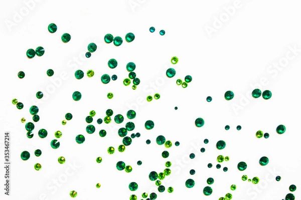 Obraz green rhinestones on a white background, top photo. design for text