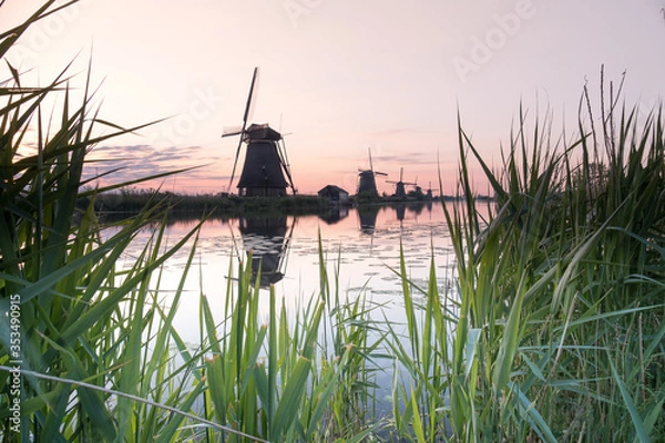 Fototapeta Discover the splendid windmills of Kinderdijk to see how the Dutch have been controlling the waters for over 1000 years. It’s a unique spectacle!