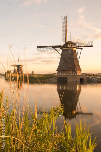 Fototapeta Discover the splendid windmills of Kinderdijk to see how the Dutch have been controlling the waters for over 1000 years. It’s a unique spectacle!