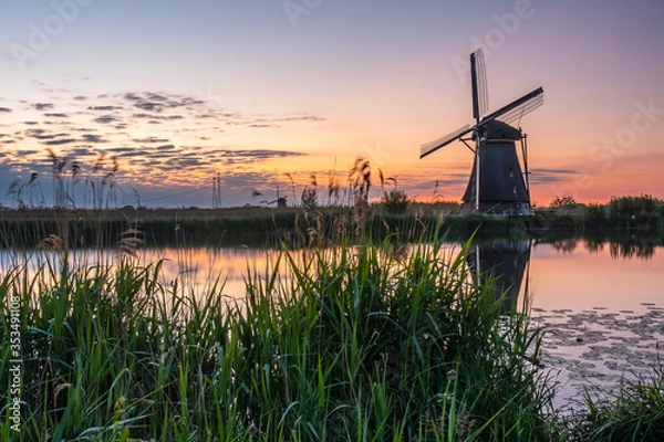 Fototapeta Discover the splendid windmills of Kinderdijk to see how the Dutch have been controlling the waters for over 1000 years. It’s a unique spectacle!