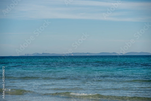 Fototapeta PALMA DE MALLORCA, SPAIN - MAY 3 2020 : beach of Ses Covetes  at  - Mallorca during Corona Lock down  on May 3, 2020 in Palma de Mallorca, .