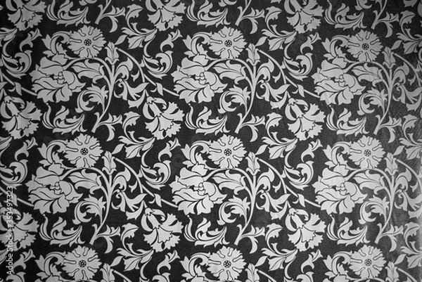 Fototapeta black and white seamless pattern with floral elements background