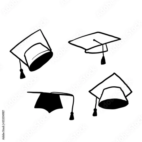 Fototapeta hand drawn diploma hat illustration icon with doodle style vector