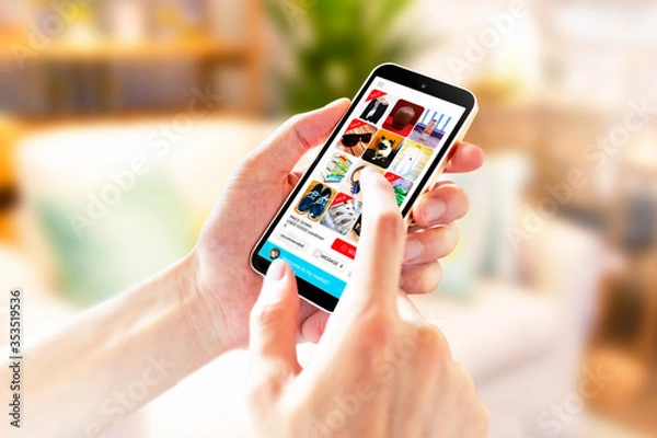 Fototapeta Image of using flea market app indoors 5238