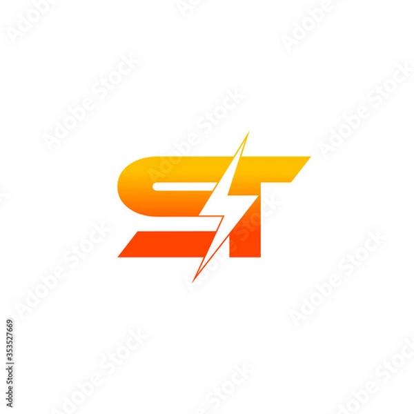Fototapeta Vector letter ST with electrical thunder icon concept logo design template illustration eps 10