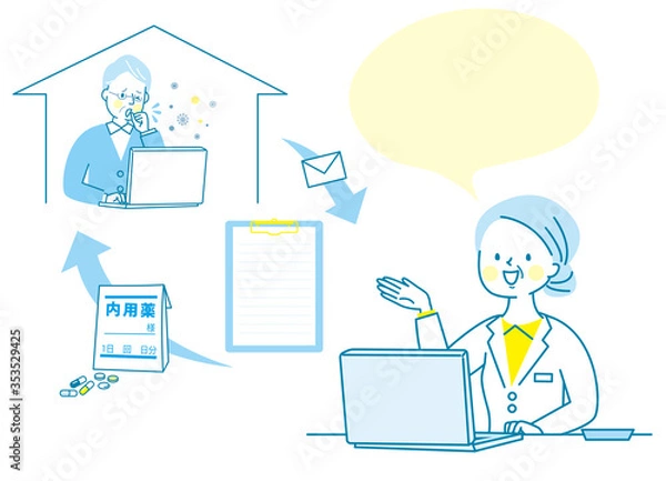 Fototapeta シニア　女性　医師　薬剤師　白衣　オンライン受診