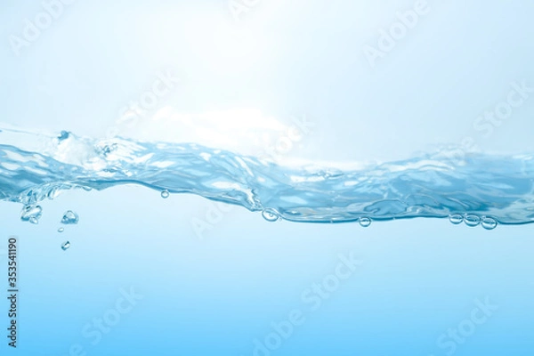 Fototapeta Water splash. Aqua flowing in waves and creating bubbles. Drops on the water surface feel fresh and clean. isolated on white background.