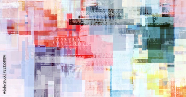 Fototapeta Colorful abstract dirty art painting. Bright artwork with green and red accents on canvas made with long paint strokes