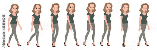Fototapeta Beautiful middle-aged woman. Gait of a female character, animated sprites.