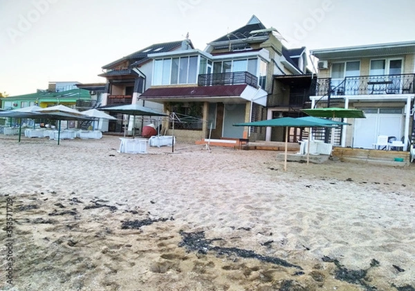 Fototapeta Crimea, Feodosia, boathouses, beach, black sea embankment, view from hotels on the beach of the sea, Фото