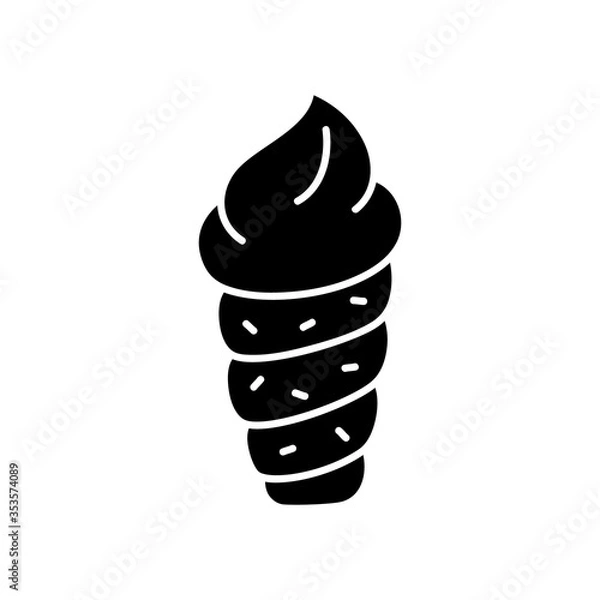 Fototapeta Silhouette Cream puff pastry roll. Trdlo logo. Outline dessert icon. Black hand drawn illustration of Trdelnik with ice cream. Flat isolated vector on white background. Cartoon bakery product emblem