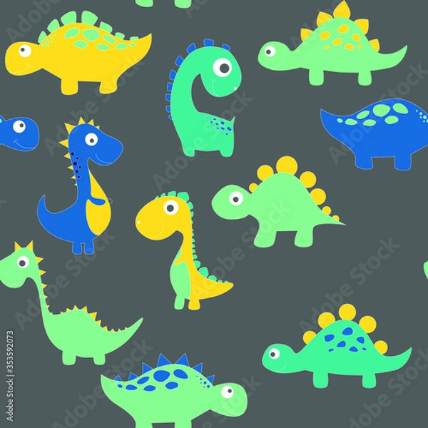 Fototapeta Childish dinosaur seamless pattern for fashion clothes, fabric, t shirts. hand drawn vector