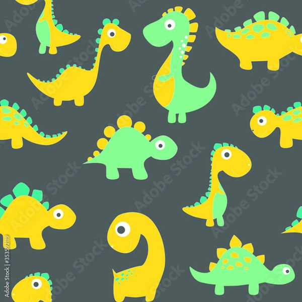Fototapeta Childish dinosaur seamless pattern for fashion clothes, fabric, t shirts. hand drawn vector