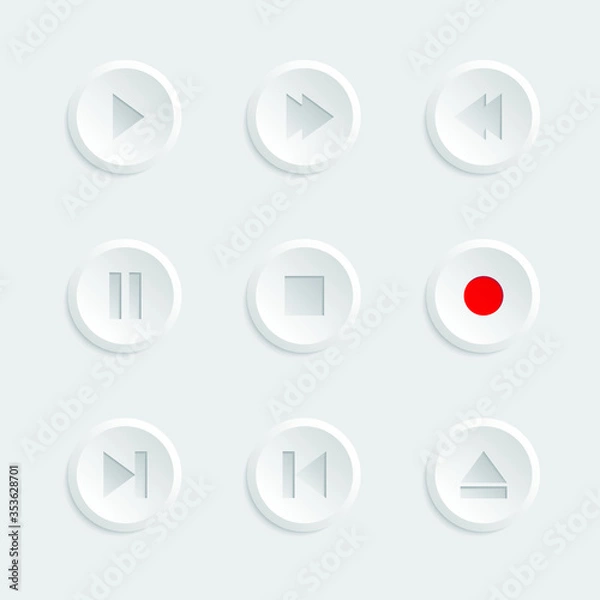 Obraz Player buttons set white color. Vector illustration