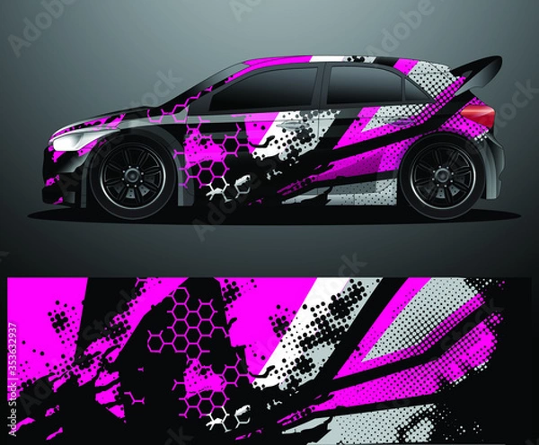 Obraz Rally car decal graphic wrap vector, abstract background