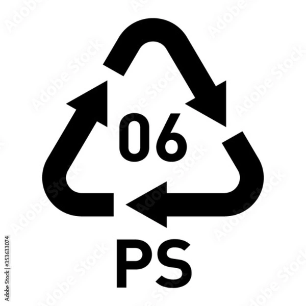 Obraz PS 06 recycling code symbol. Plastic recycling vector polystyrene sign.
