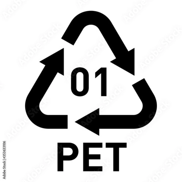 Obraz PET 01 recycling code symbol. Plastic recycling vector polyethylene sign.