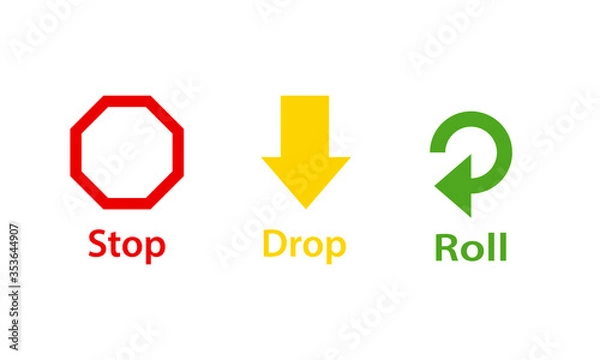 Fototapeta Stop Drop Roll fire safety poster. Clipart image isolated on white background