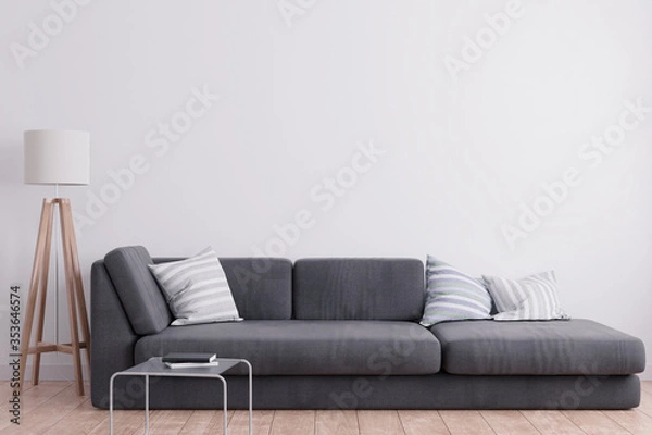 Fototapeta Mock up poster frame in interior background, living room, Scandinavian style, 3d render. 3D illustration.