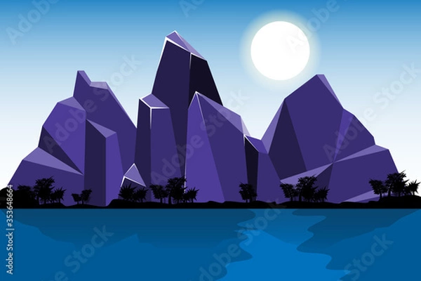Obraz Views of mountains and sea reflect the sky and the sun. Created with vector used as background image